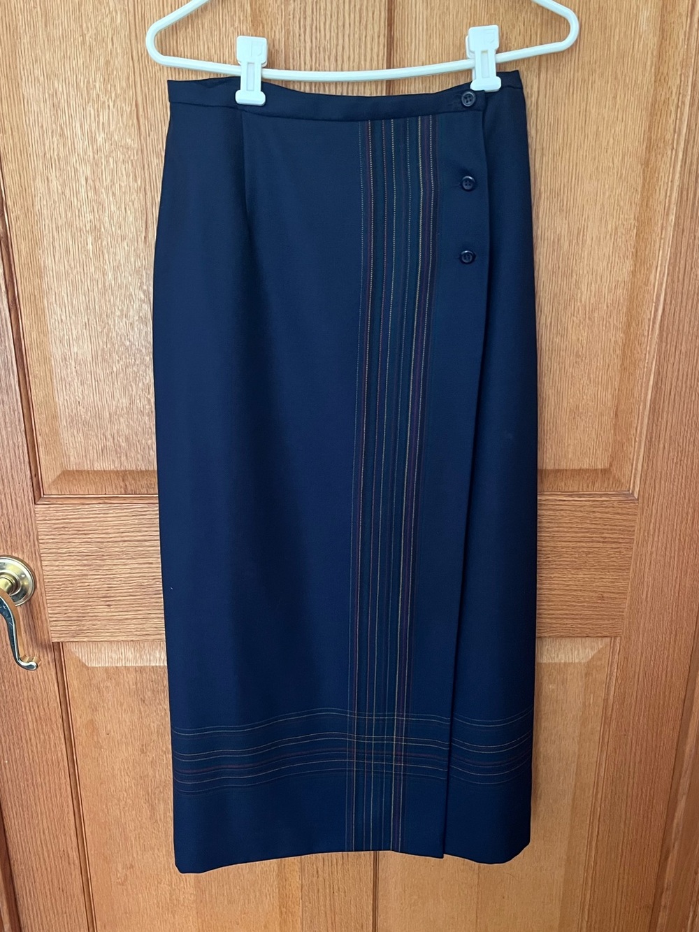 Vintage Pendleton virgin wool Classic Navy maxi Skirt with Contrast Stitching